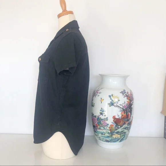 🎀 5/$25 NWT Zara black denim short sleeve shirt sz S - Picture 7 of 11